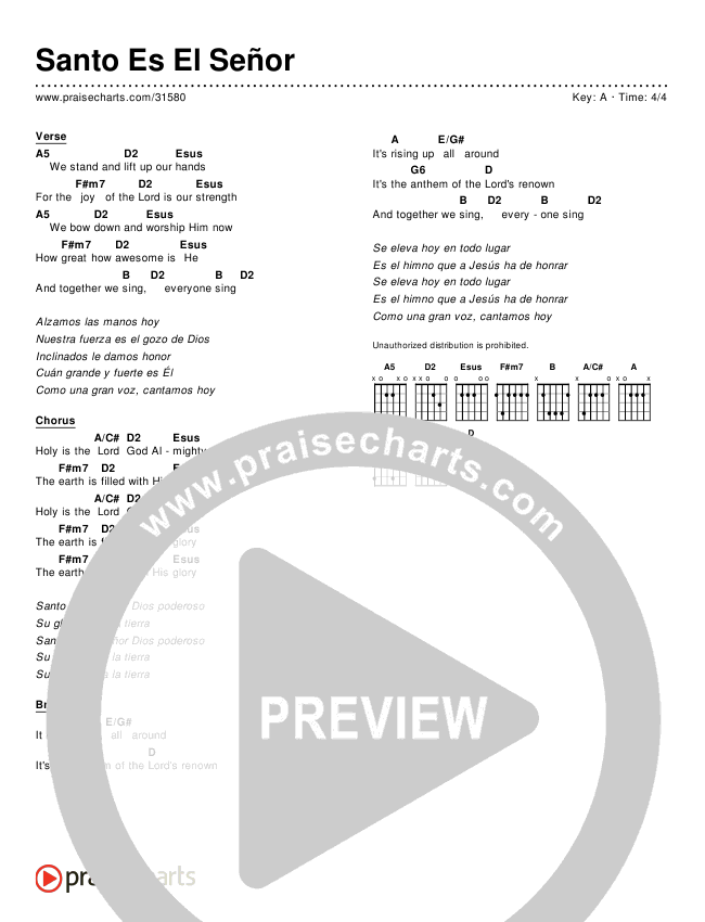 Santo Es El Señor (Holy Is The Lord) (Simplified) Chord Chart ()