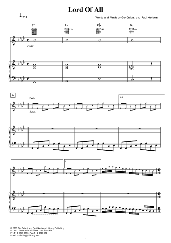 Lord Of All Lead & Piano (Hillsong London / Hillsong Worship)