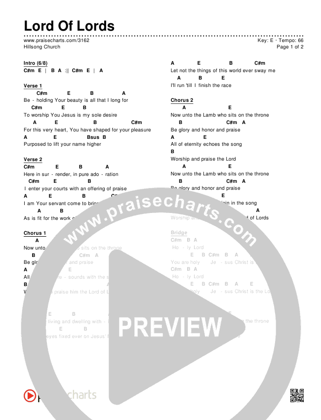 Lord Of Lords Chords PDF (Hillsong Worship) PraiseCharts