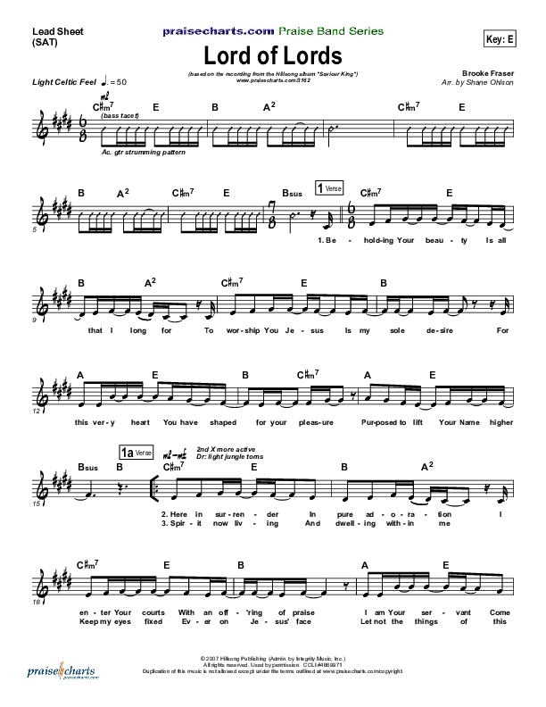 Lord Of Lords Lead Sheet (Hillsong Worship)