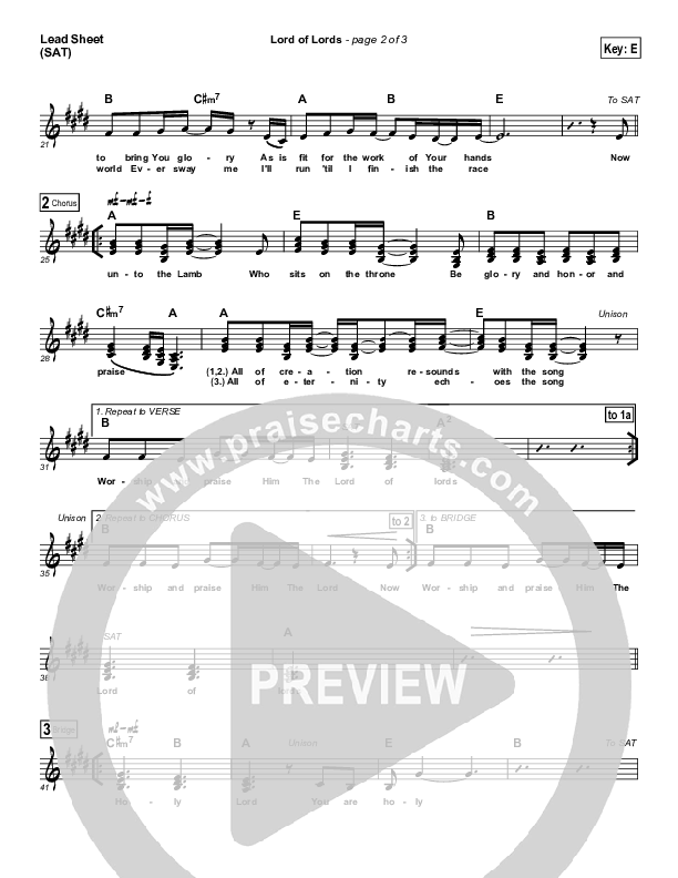 Lord Of Lords Lead Sheet (Hillsong Worship)