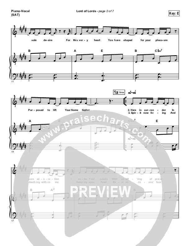 Lord Of Lords Piano/Vocal (SAT) (Hillsong Worship)