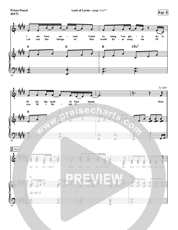 Lord Of Lords Piano/Vocal (SAT) (Hillsong Worship)