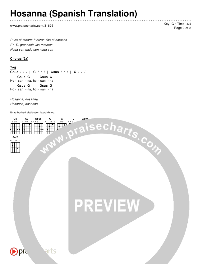 Hosanna (Praise Is Rising) (Spanish) Chords & Lyrics ()