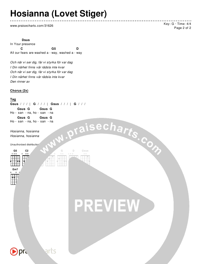 Hosianna (Lovet Stiger) (Hosanna (Praise Is Rising)) Chords & Lyrics ()