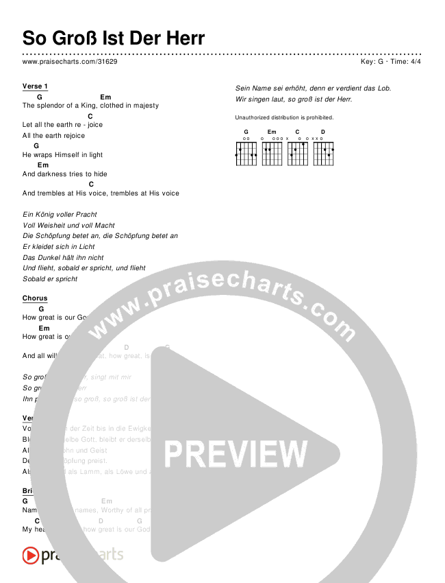 So Groß Ist Der Herr (How Great Is Our God) (Simplified) Chord Chart ()
