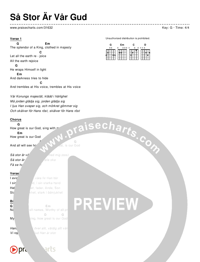 Så Stor Är Vår Gud (Simplified) Chords & Lyrics ()