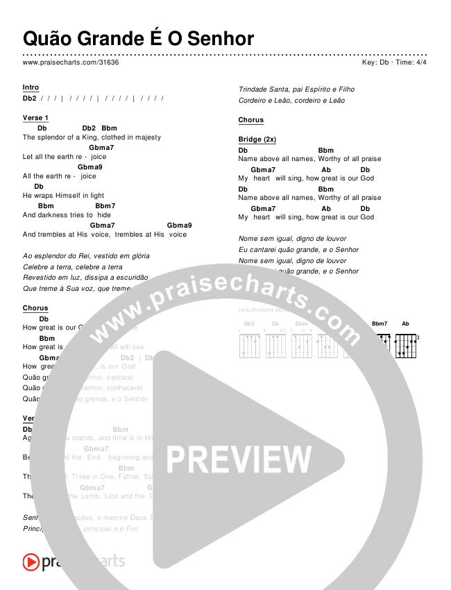Quão Grande É O Senhor (How Great Is Our God) Chords & Lyrics ()