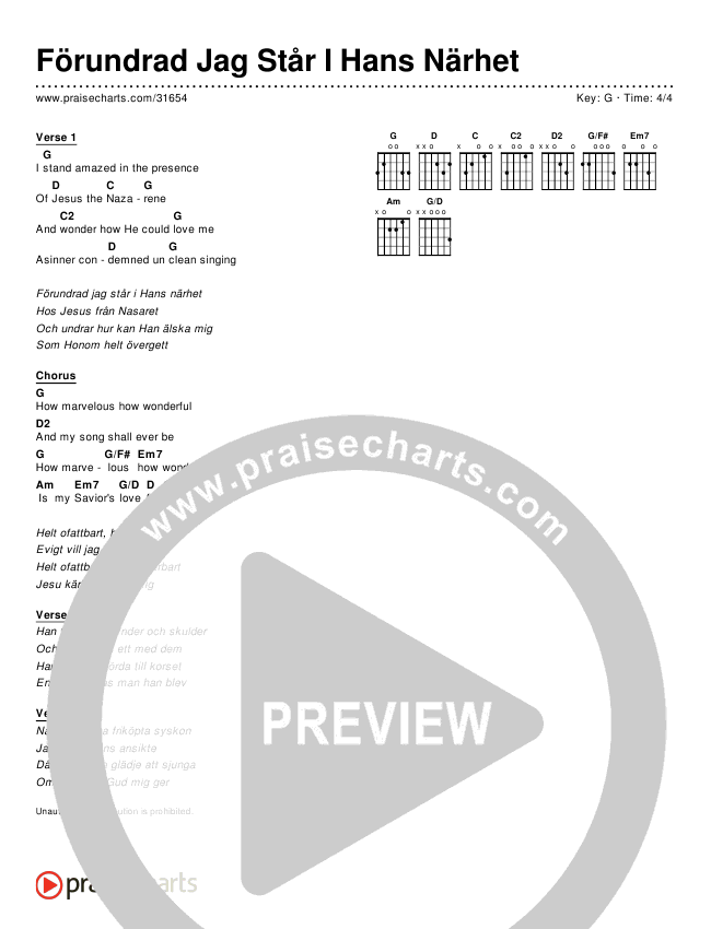 Förundrad Jag Står I Hans Närhet (Simplified) Chords & Lyrics ()