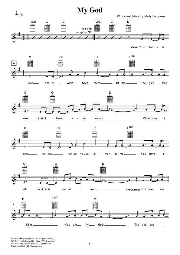 My God Lead Sheet (Hillsong London / Hillsong Worship)