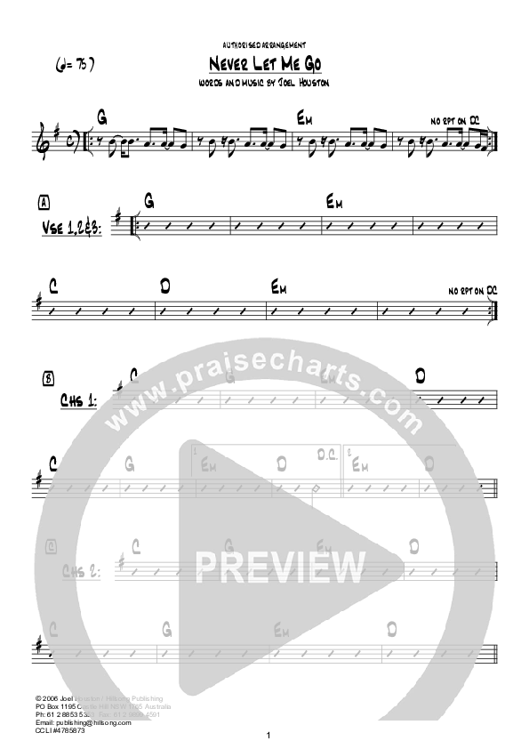 Never Let Me Go (Instrumental) Chord Chart (Hillsong UNITED)