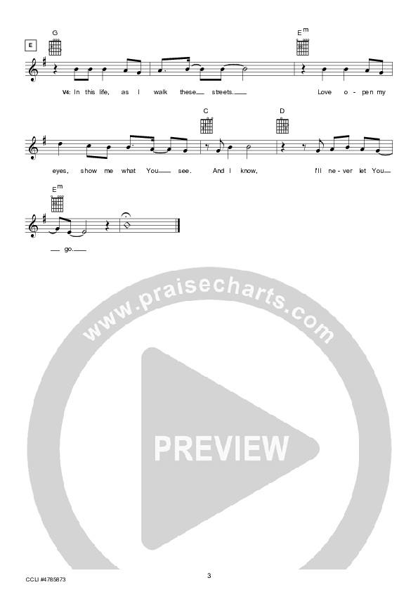 Never Let Me Go (Instrumental) Lead Sheet (Hillsong UNITED)