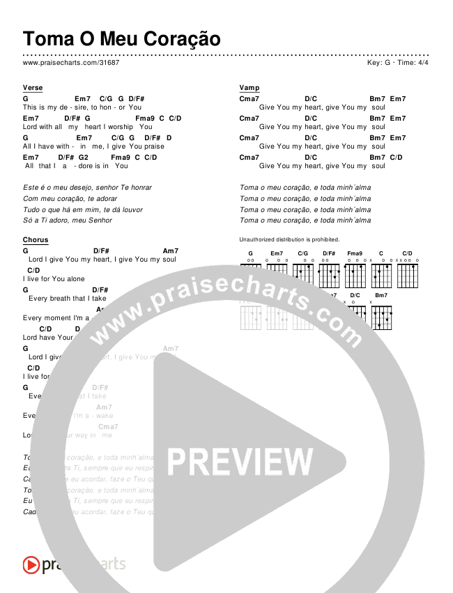 Toma O Meu Coração (Simplified) Chords & Lyrics ()