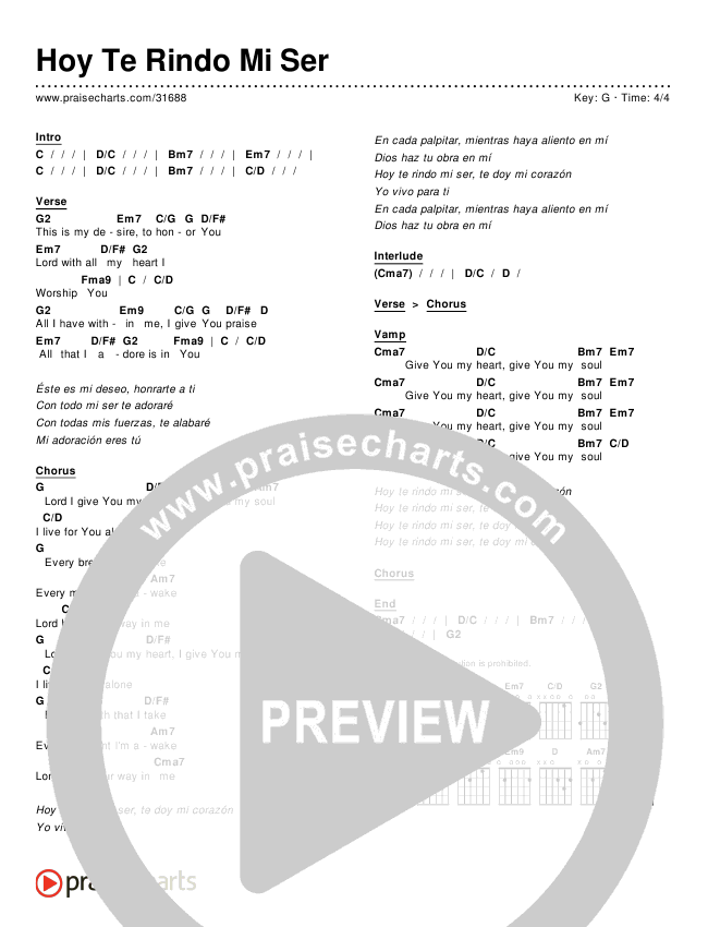 Hoy Te Rindo Mi Ser (I Give You My Heart) Chords & Lyrics ()