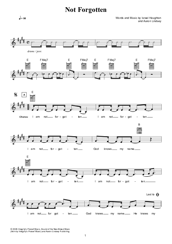 Not Forgotten Lead Sheet (Hillsong Kids)