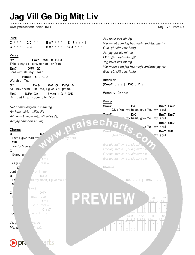 Jag Vill Ge Dig Mitt Liv (I Give You My Heart) Chords & Lyrics ()