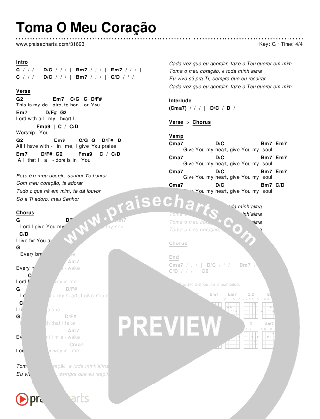 Toma O Meu Coração Chords & Lyrics ()