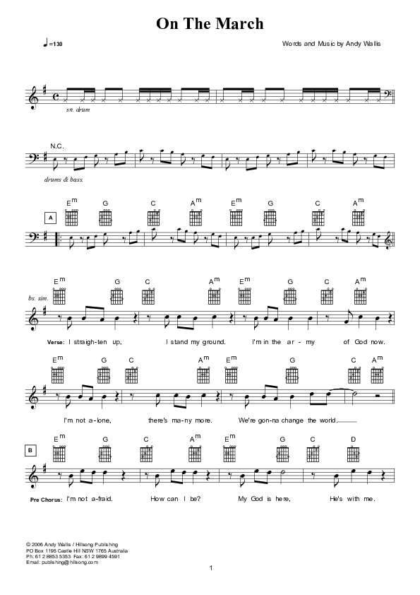 On The March Lead Sheet (Hillsong Kids)