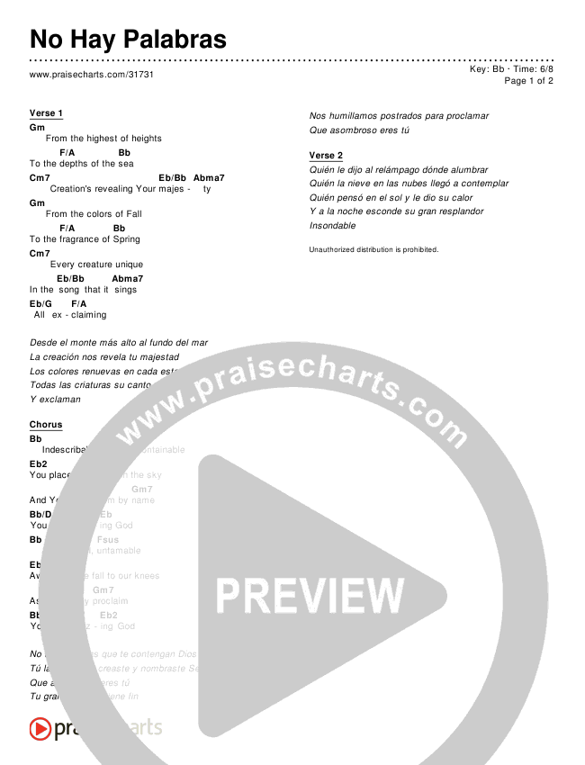 No Hay Palabras (Indescribable) (Simplified) Chords & Lyrics ()