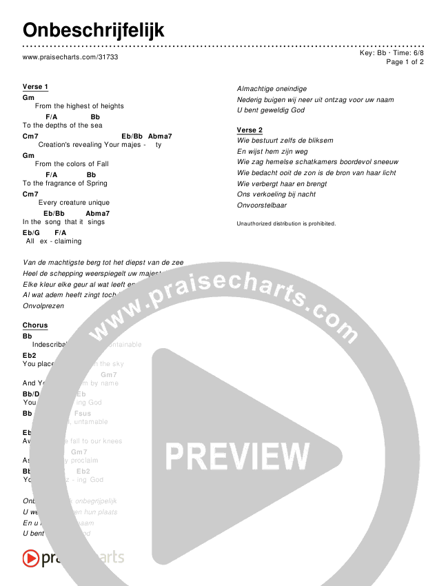 Onbeschrijfelijk (Simplified) Chords & Lyrics ()