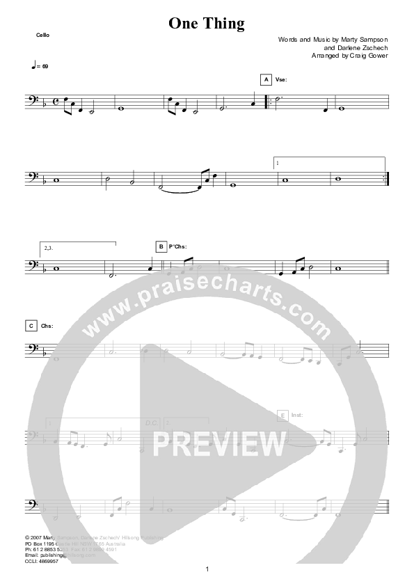 One Thing (Instrumental) Cello (Hillsong Worship)