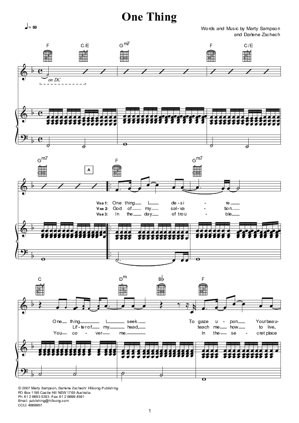 One Thing (Instrumental) Piano Sheet (Hillsong Worship)