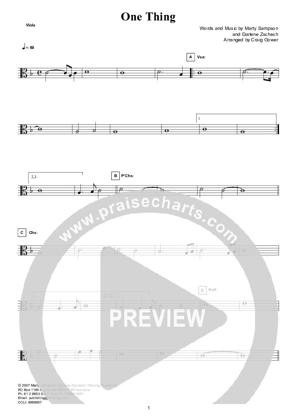 One Thing (Instrumental) Viola (Hillsong Worship)