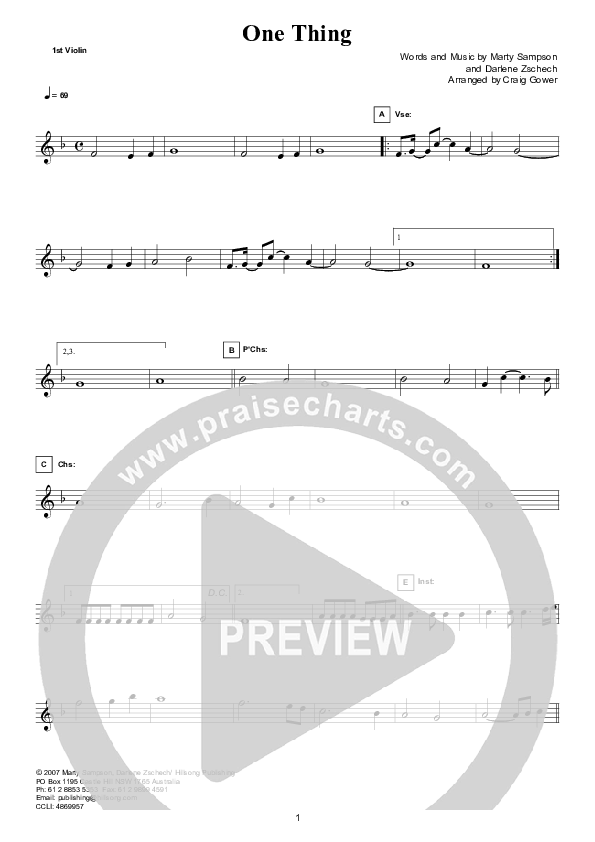 One Thing (Instrumental) Violin 1 (Hillsong Worship)