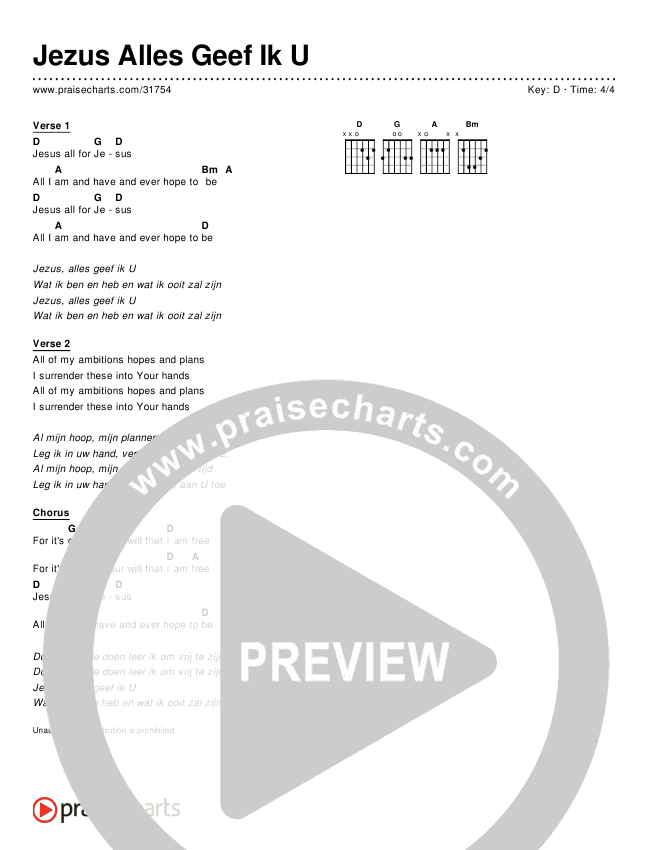 Jezus Alles Geef Ik U (Jesus All For Jesus) Chords & Lyrics ()