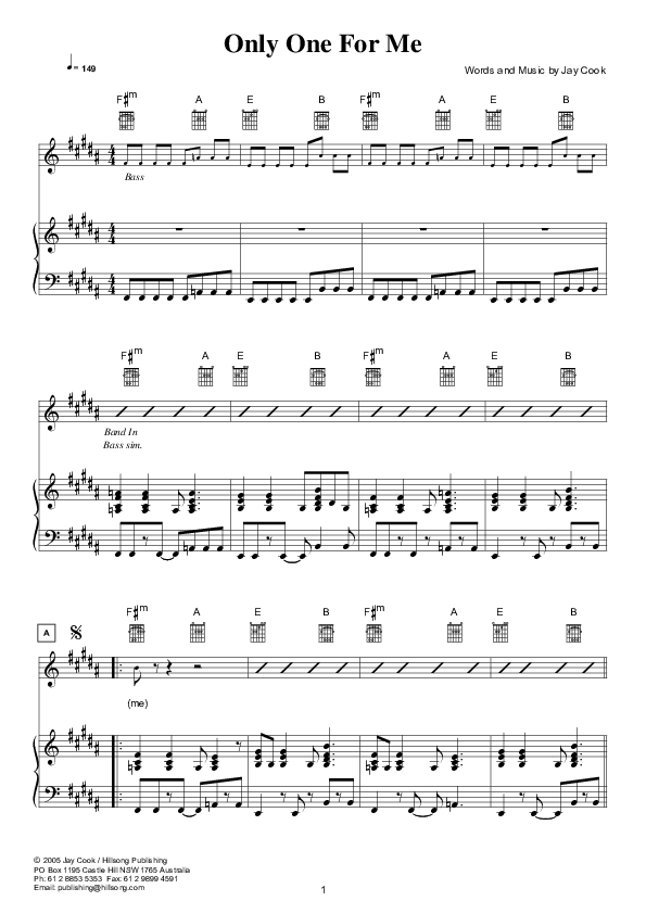 Only One For Me Lead & Piano (Hillsong London / Hillsong Worship)