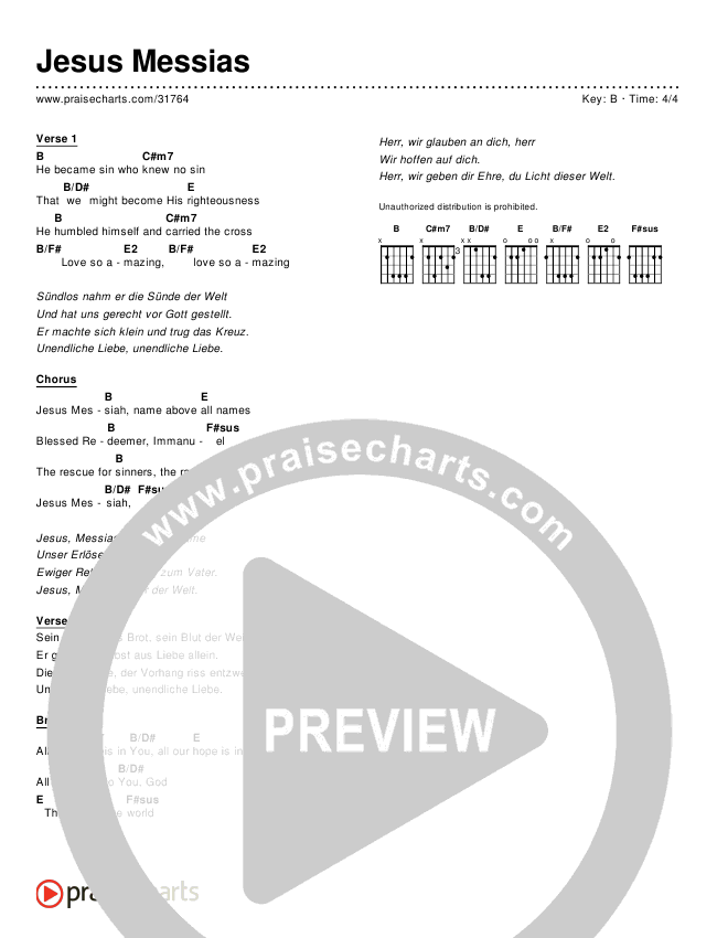 Jesus Messias (Jesus Messiah) (Simplified) Chord Chart ()