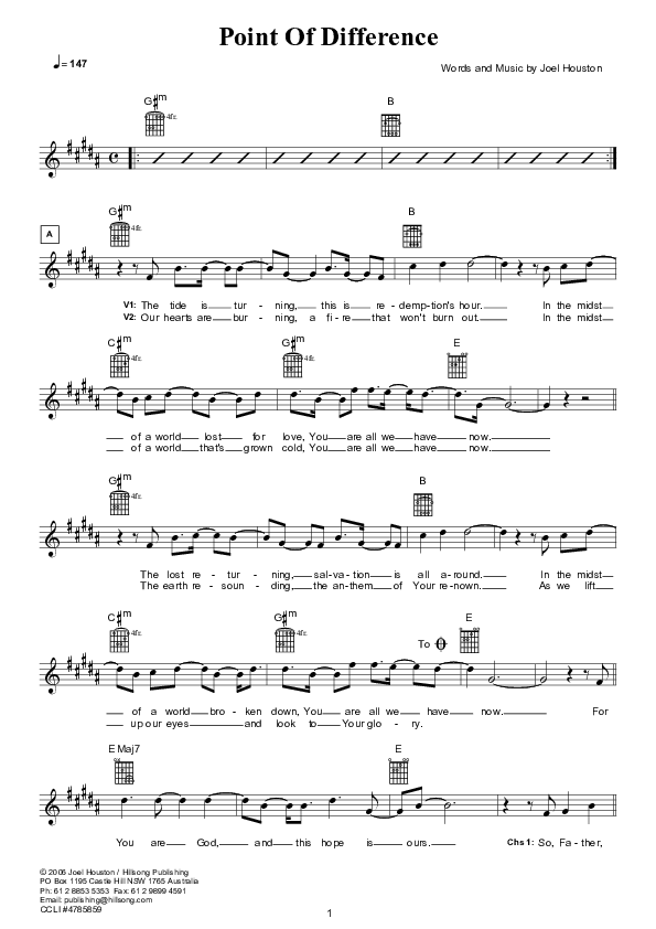 Point Of Difference (Instrumental) Lead Sheet (Hillsong UNITED)