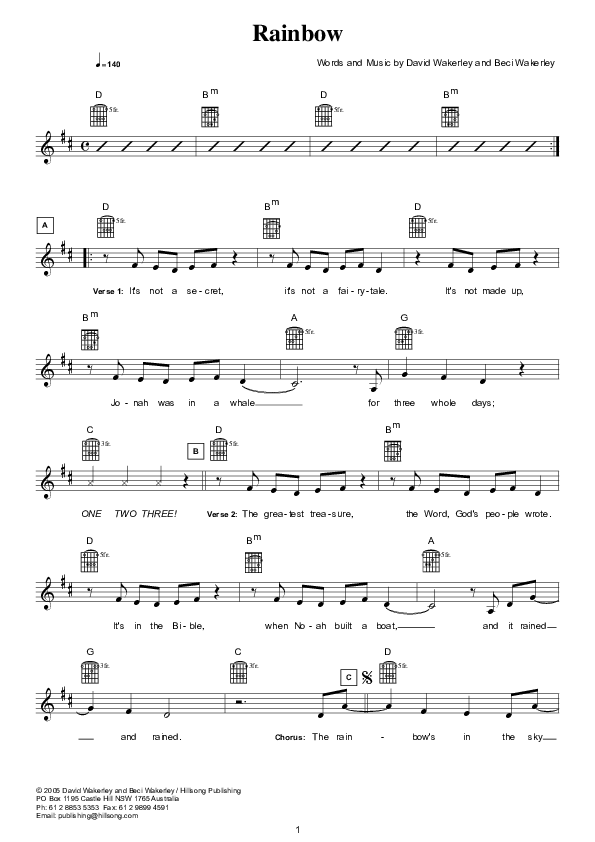 Rainbow Lead Sheet (Hillsong Kids)