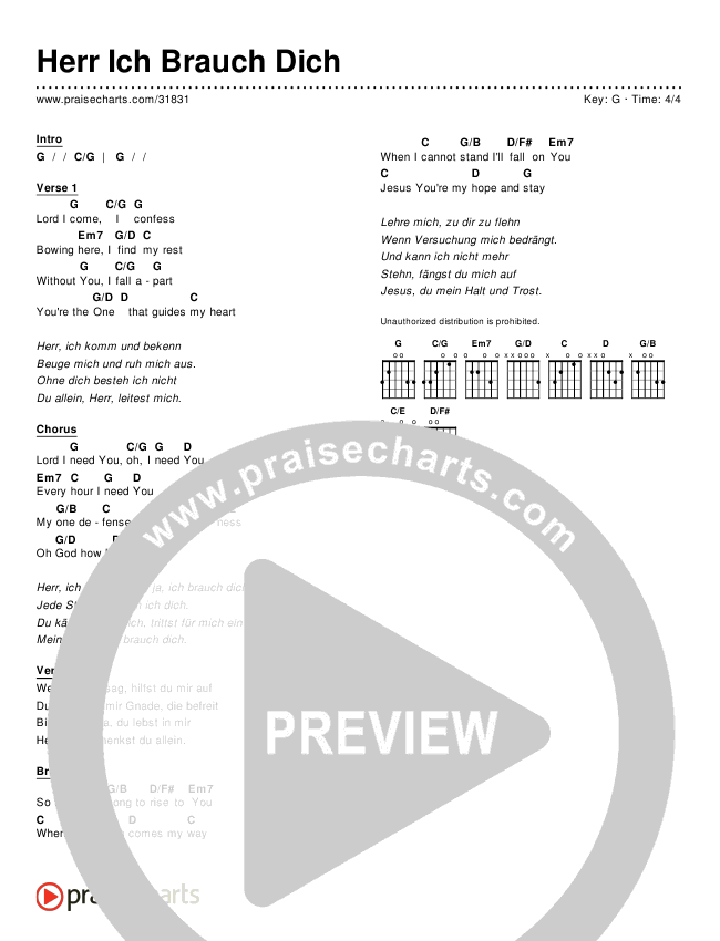 Herr Ich Brauch Dich (Simplified) Chord Chart ()