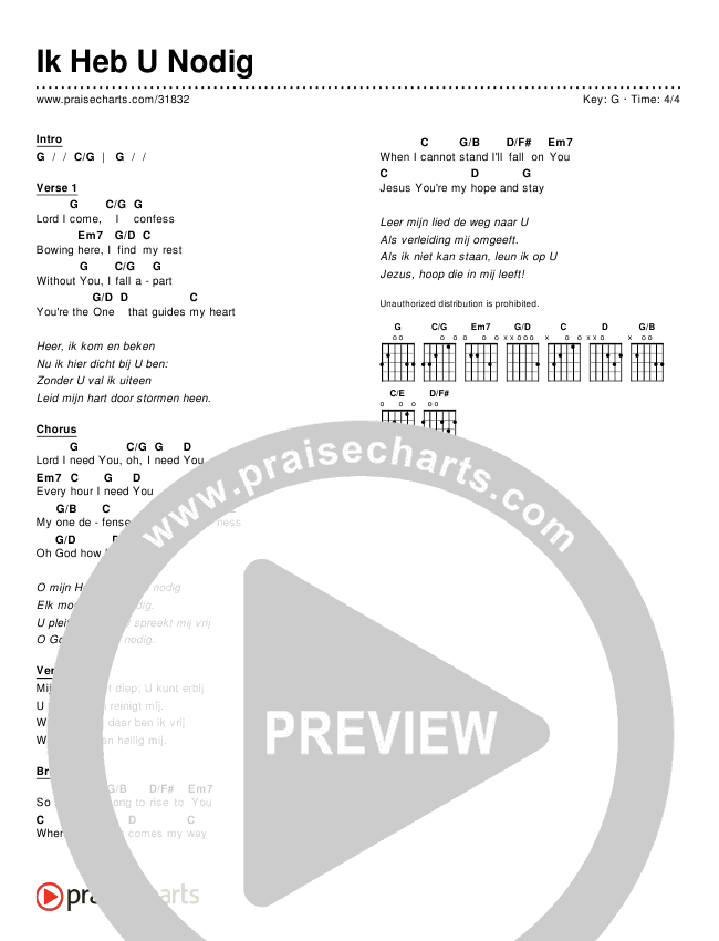 Hedendaags Ik Heb U Nodig (Lord I Need You) (Simplified) Dutch Chords - Matt HW-75