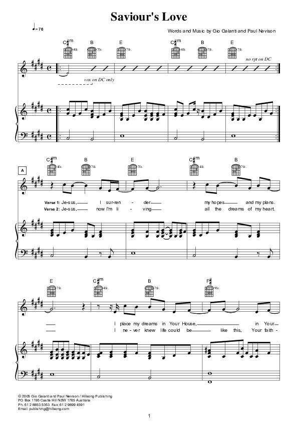 Saviour's Love Lead & Piano (Hillsong London / Hillsong Worship)