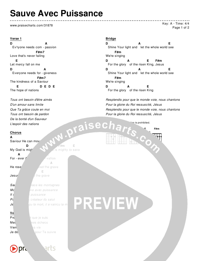 Sauve Avec Puissance (Simplified) Chords & Lyrics ()
