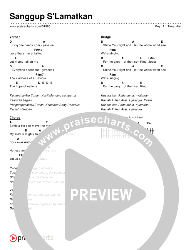 Sanggup S'Lamatkan (Simplified) Chords & Lyrics ()