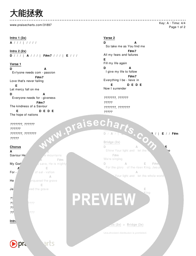 大能拯救 Chords & Lyrics ()