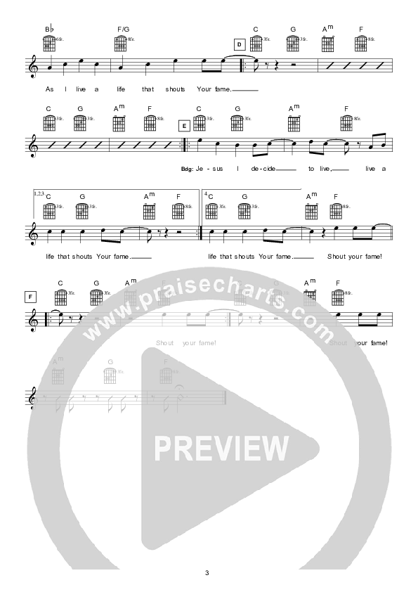 Shout Your Fame Lead Sheet (Hillsong London / Hillsong Worship)