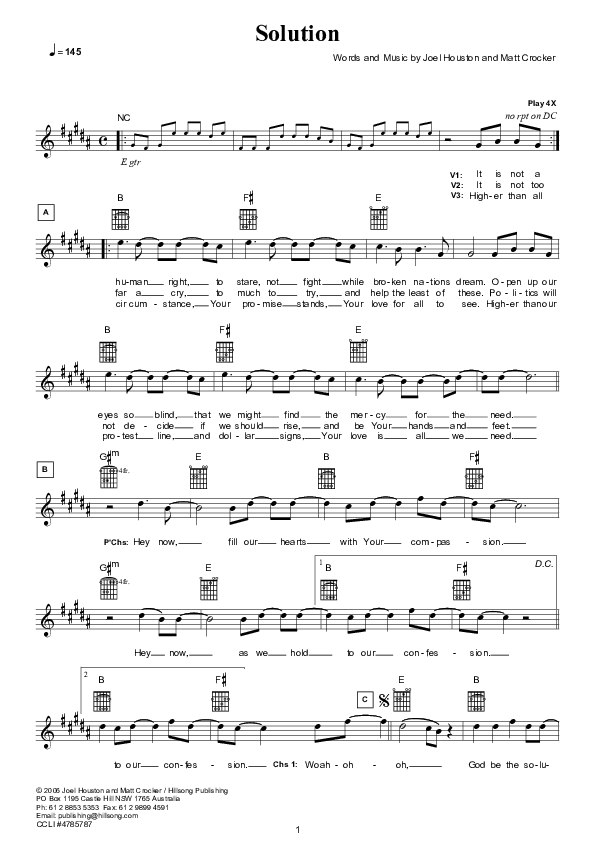 Solution (Instrumental) Lead Sheet (Hillsong UNITED)