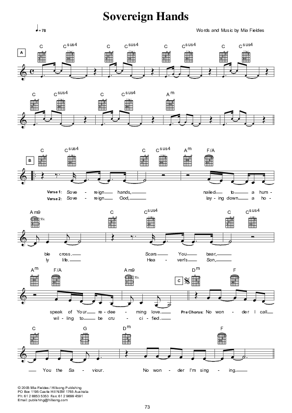 Sovereign Hands (Instrumental) Lead Sheet (Hillsong UNITED)