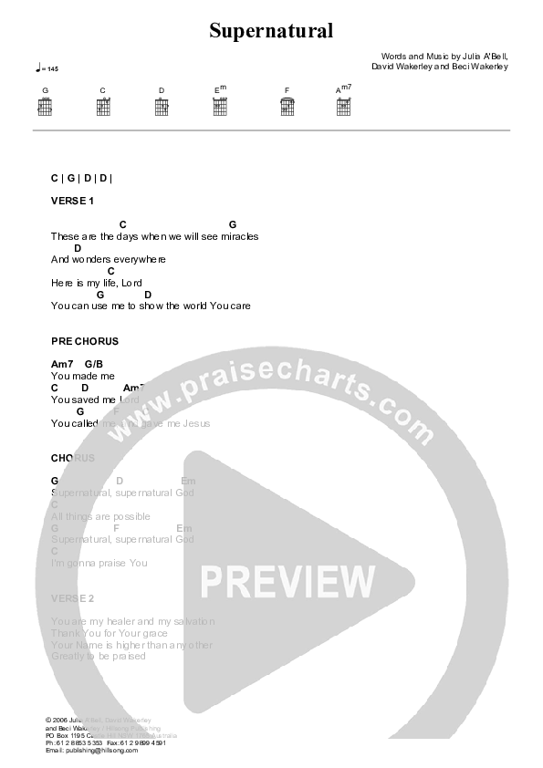 Supernatural Chord Chart (Hillsong Kids)