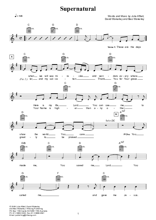 Supernatural Lead Sheet (Hillsong Kids)