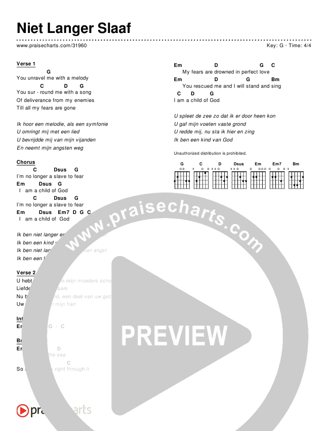 Niet Langer Slaaf (Simplified) Chords & Lyrics ()