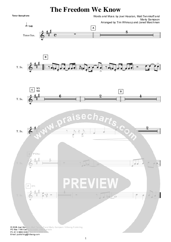 The Freedom We Know (Instrumental) Tenor Sax 2 (Hillsong Worship)