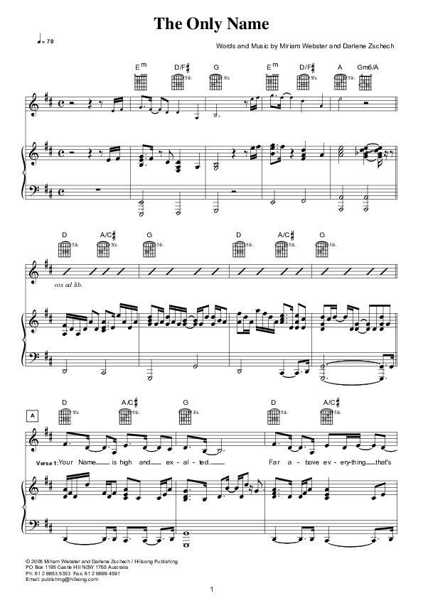 The Only Name Lead & Piano (Hillsong Worship)