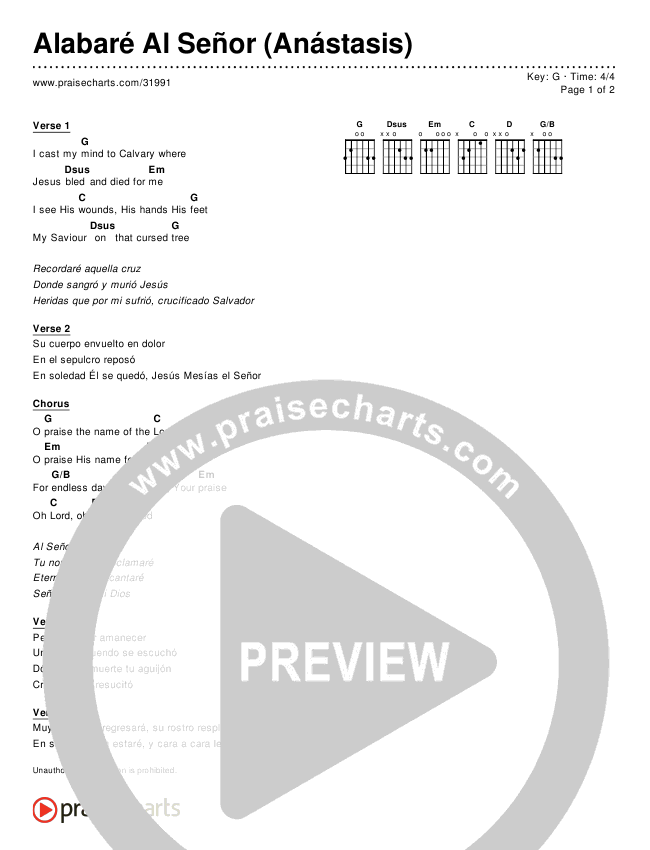 Alabaré Al Señor (Anástasis) (Simplified) Chord Chart ()