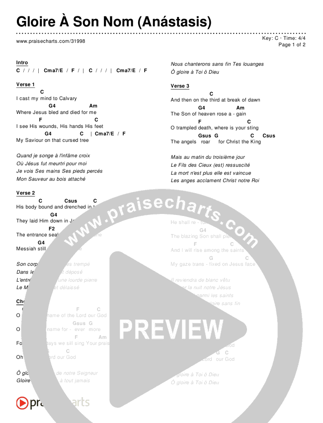 Gloire À Son Nom (Anástasis) Chords & Lyrics ()
