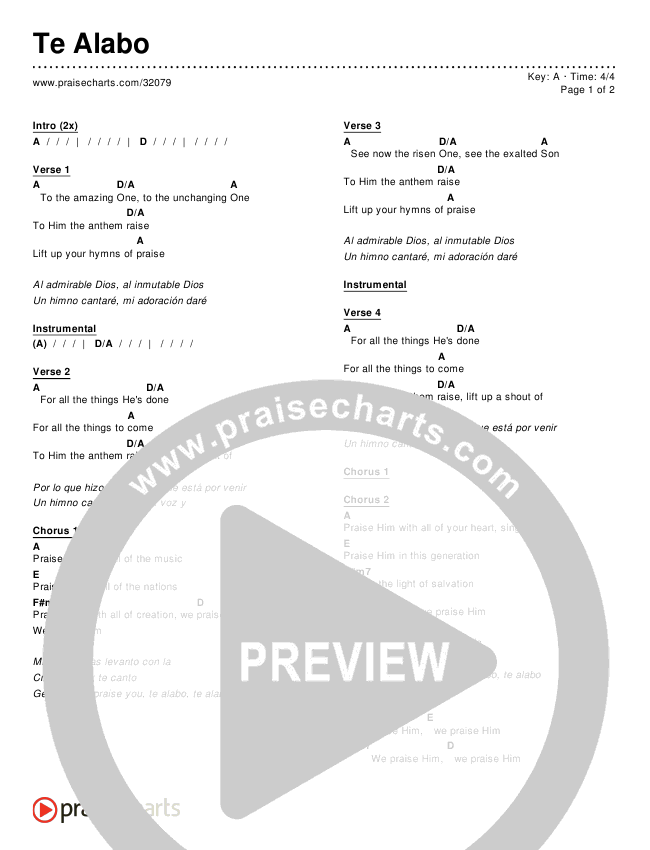 Te Alabo (Praise Him) Chords & Lyrics ()